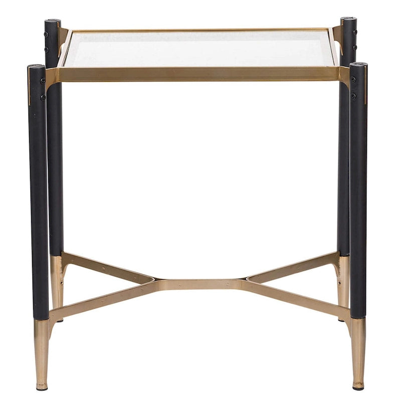 Matte Black Gold Rectangle Glass Top Contemporary Side End Table