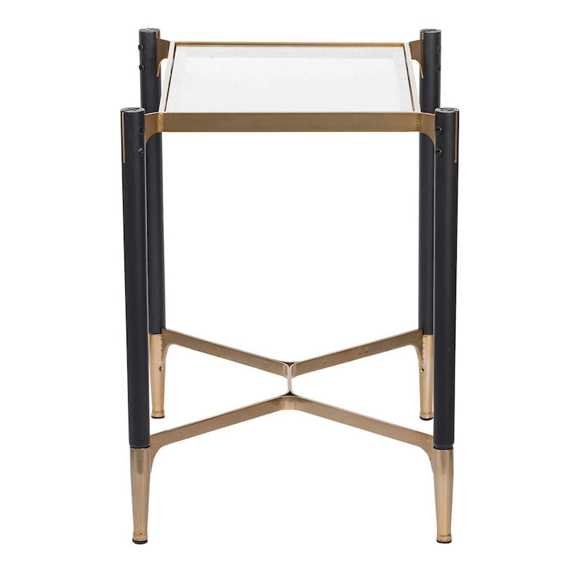 Matte Black Gold Rectangle Glass Top Contemporary Side End Table