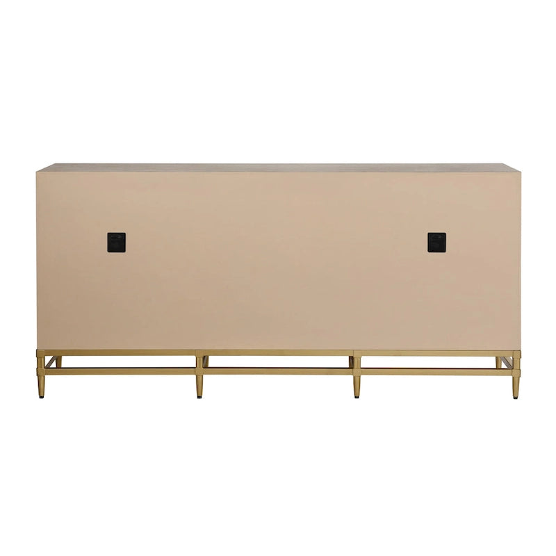 Weathered Oak Credenza with Gold Metal Frame and Ring Pulls