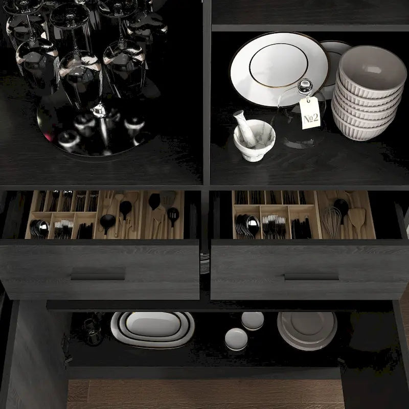 Large Black Bookcase with 4 Doors 4 Drawers Open Storage Shelves