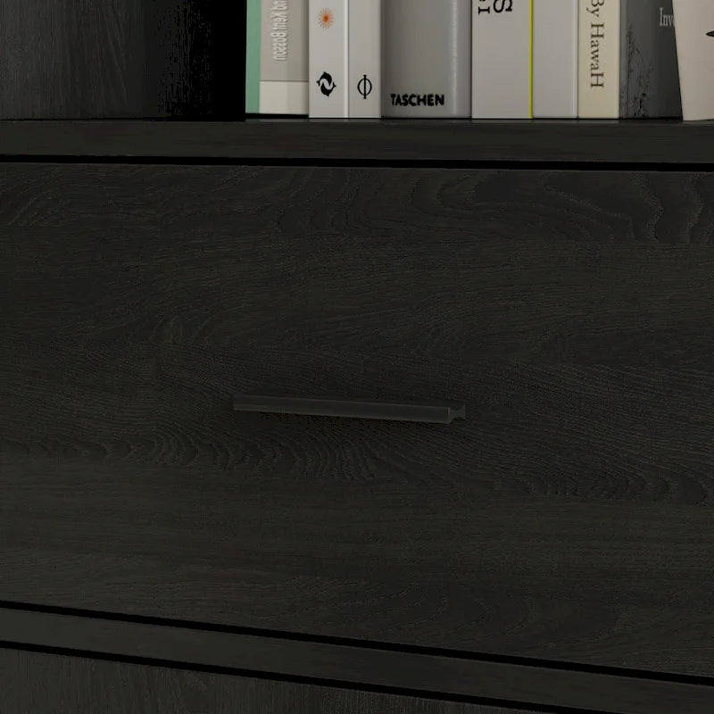 Large Black Bookcase with 4 Doors 4 Drawers Open Storage Shelves