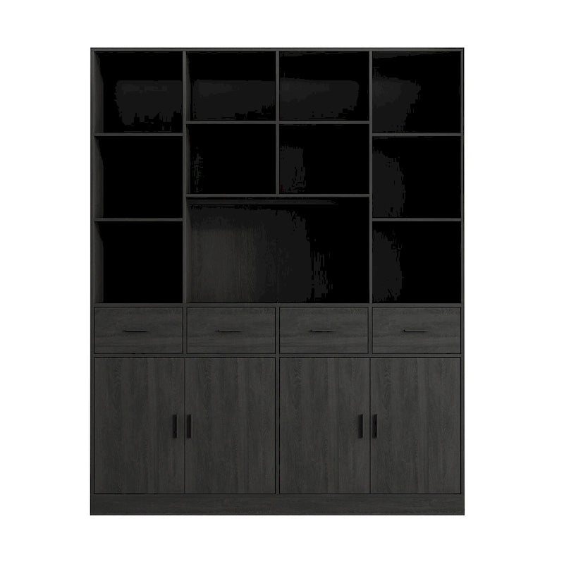 Large Black Bookcase with 4 Doors 4 Drawers Open Storage Shelves
