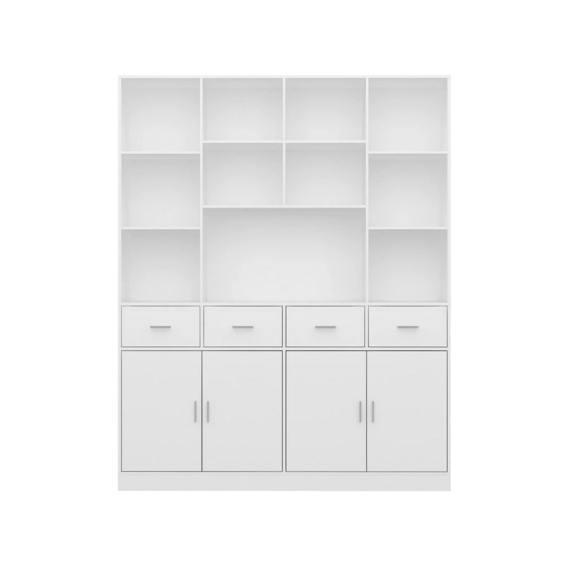 Large Black Bookcase with 4 Doors 4 Drawers Open Storage Shelves