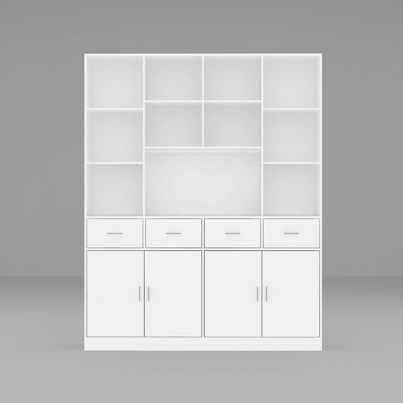 Large Black Bookcase with 4 Doors 4 Drawers Open Storage Shelves