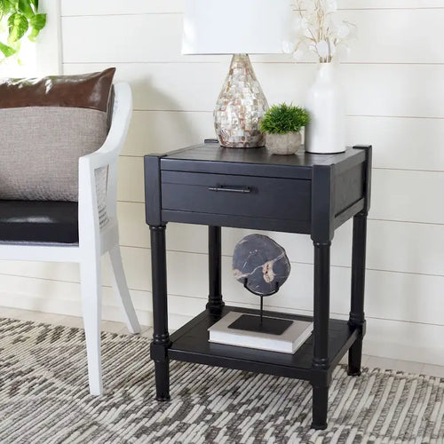 1-Drawer Accent Side Table with Turned Legs and Carved Details, Multi-Color