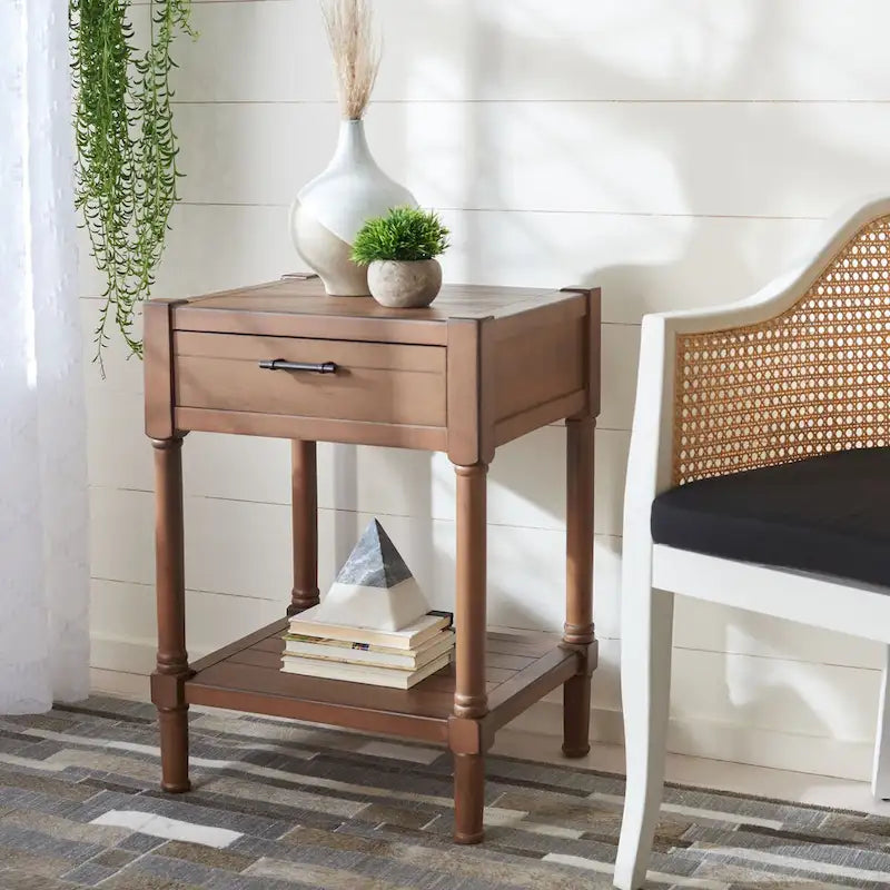 1-Drawer Accent Side Table with Turned Legs and Carved Details, Multi-Color