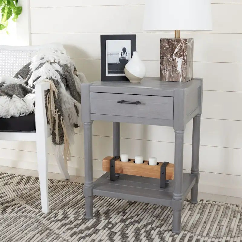 1-Drawer Accent Side Table with Turned Legs and Carved Details, Multi-Color