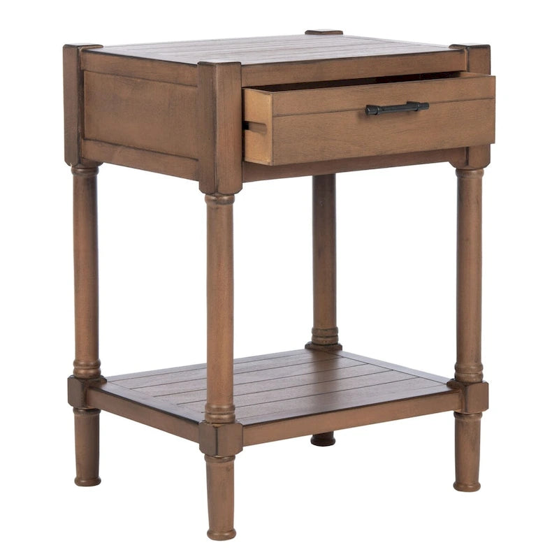 1-Drawer Accent Side Table with Turned Legs and Carved Details, Multi-Color