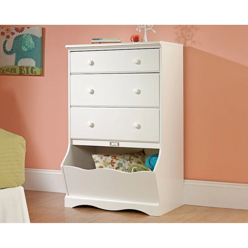 3-Drawer Kids Dresser Chest with Storage Bin in Soft White