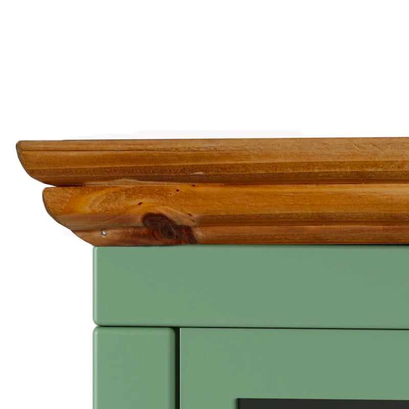 Modern Blue Green Iron Nightstand with Solid Wood Top and Glass Cabinet Door
