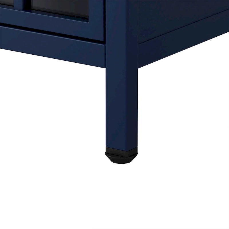 Modern Blue Green Iron Nightstand with Solid Wood Top and Glass Cabinet Door