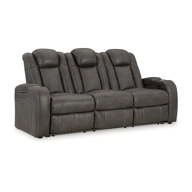 Power Reclining Sofa with LED Lighting Diamond Stitching Faux Leather Shadow Sapphire