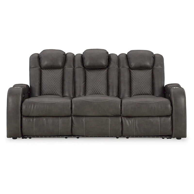 Power Reclining Sofa with LED Lighting Diamond Stitching Faux Leather Shadow Sapphire