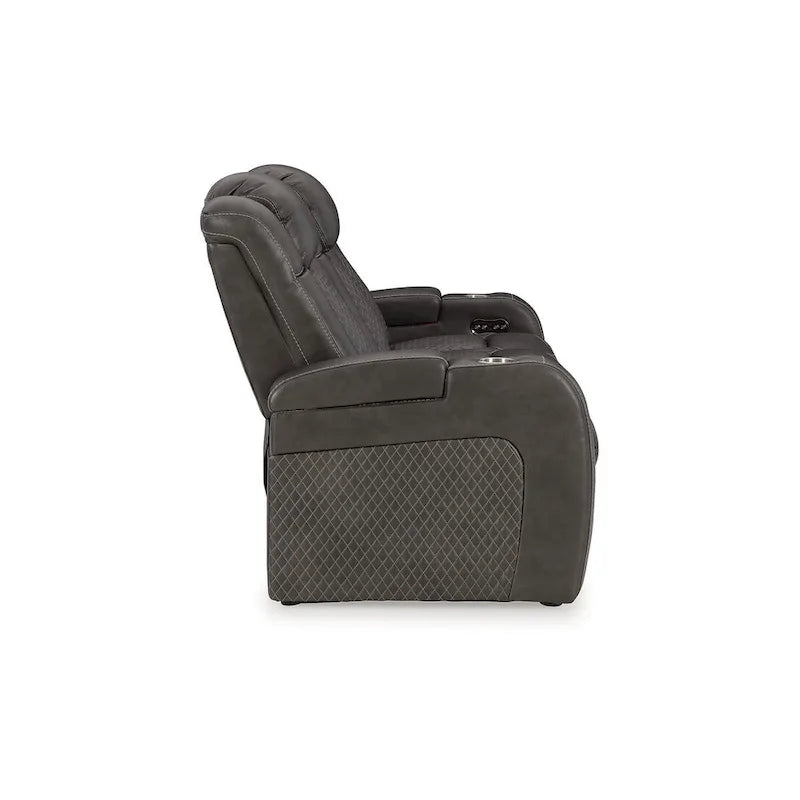 Power Reclining Sofa with LED Lighting Diamond Stitching Faux Leather Shadow Sapphire