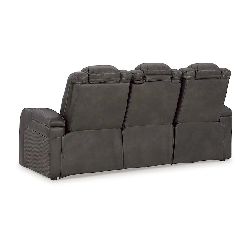 Power Reclining Sofa with LED Lighting Diamond Stitching Faux Leather Shadow Sapphire