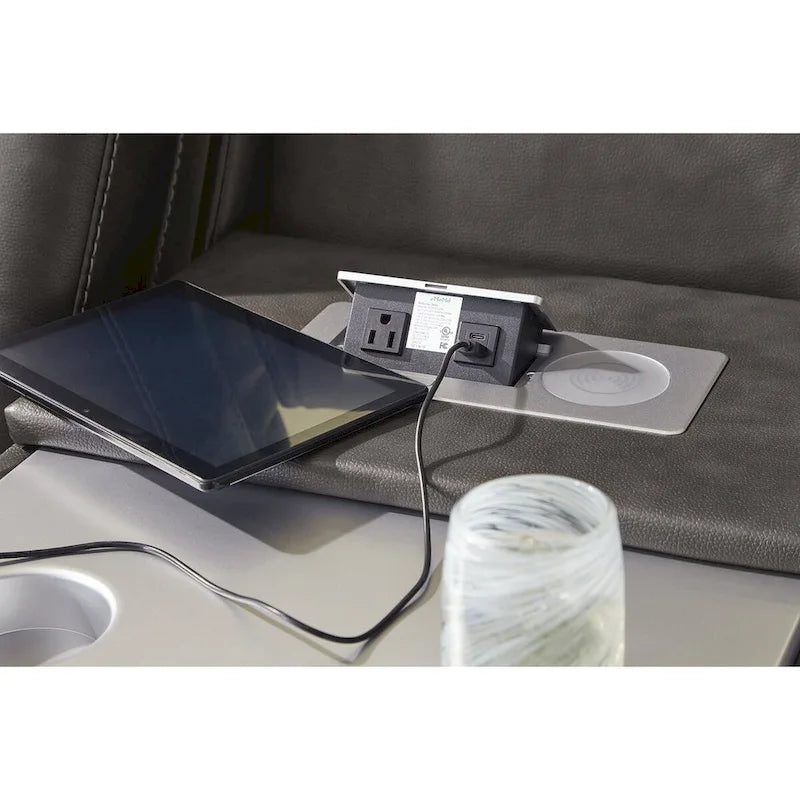 Power Reclining Sofa with LED Lighting Diamond Stitching Faux Leather Shadow Sapphire