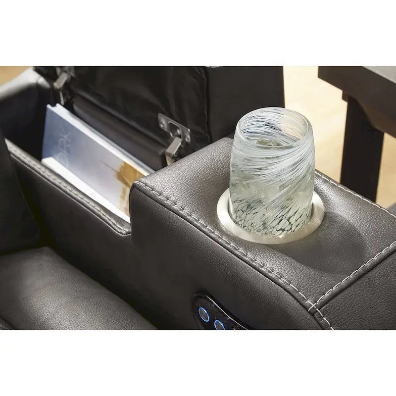Power Reclining Sofa with LED Lighting Diamond Stitching Faux Leather Shadow Sapphire