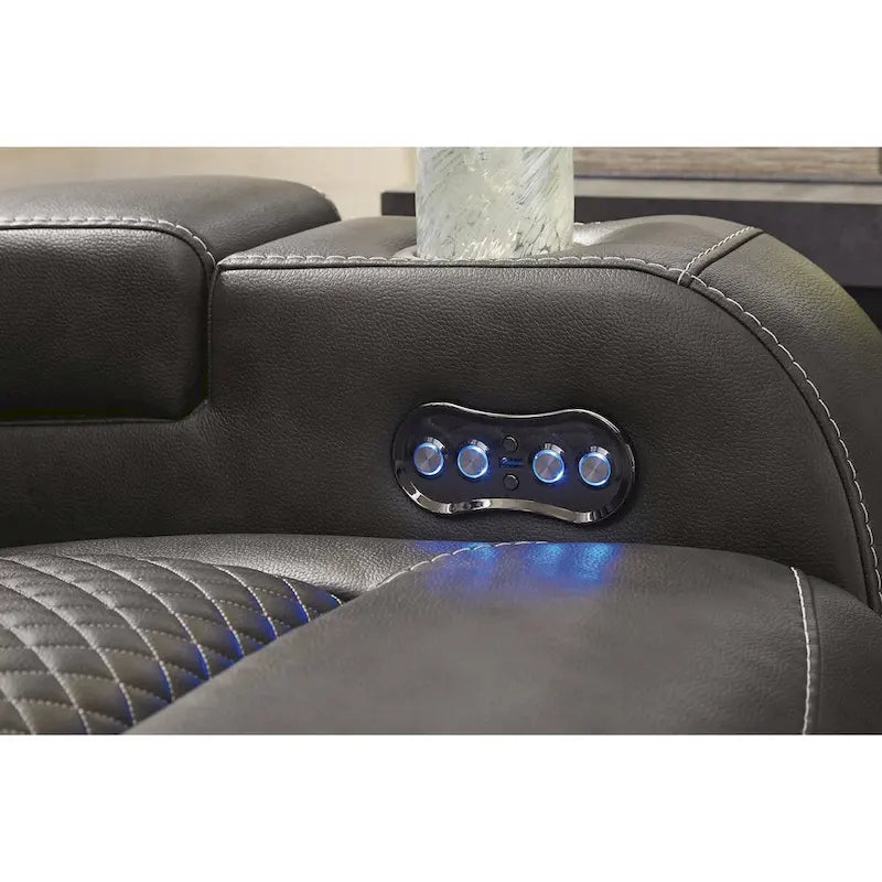 Power Reclining Sofa with LED Lighting Diamond Stitching Faux Leather Shadow Sapphire
