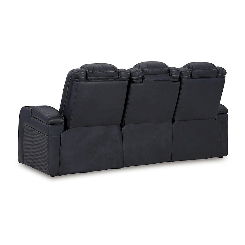 Power Reclining Sofa with LED Lighting Diamond Stitching Faux Leather Shadow Sapphire