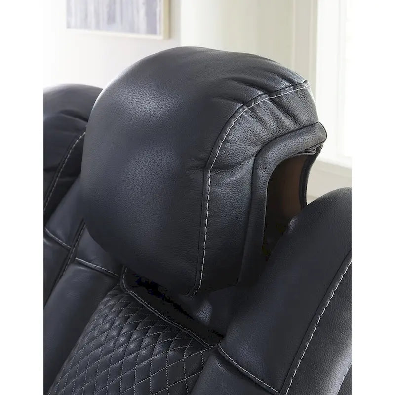 Power Reclining Sofa with LED Lighting Diamond Stitching Faux Leather Shadow Sapphire