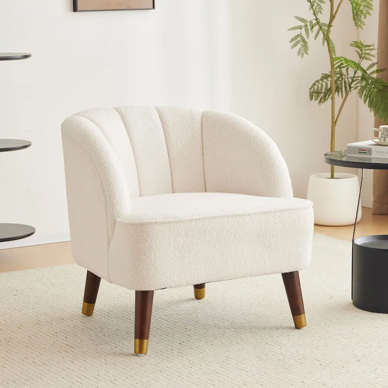 Geschwungener Clubsessel im Mid-Century-Modern-Stil aus Samt und Bouclé mit ausgestellten Holzbeinen