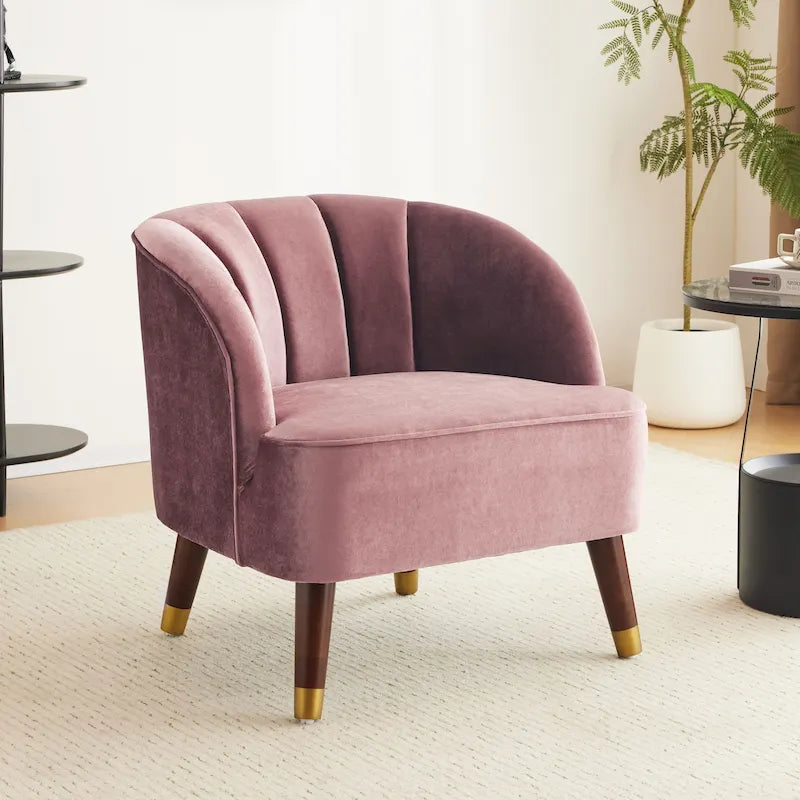 Mid-Century Modern Curved Club Chair Velvet Boucle Splayed Wood Legs