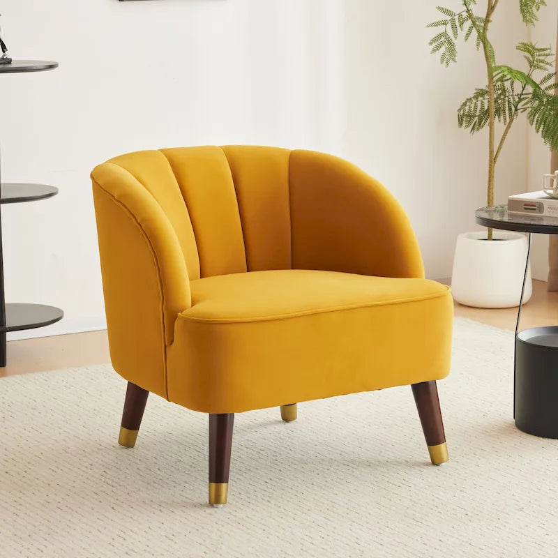 Mid-Century Modern Curved Club Chair Velvet Boucle Splayed Wood Legs