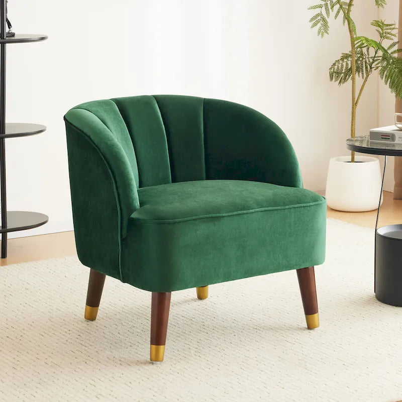 Geschwungener Clubsessel im Mid-Century-Modern-Stil aus Samt und Bouclé mit ausgestellten Holzbeinen