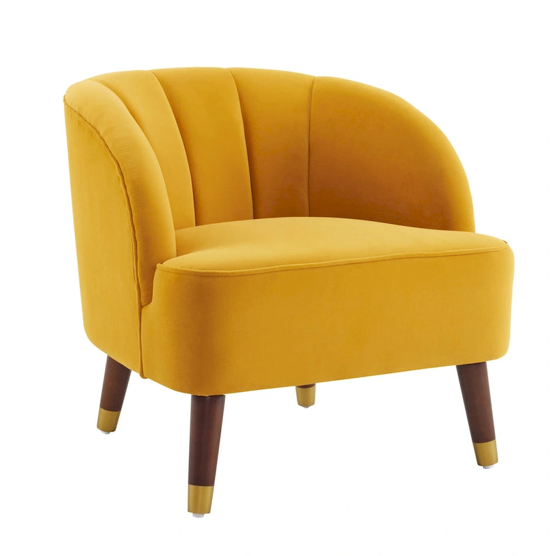 Geschwungener Clubsessel im Mid-Century-Modern-Stil aus Samt und Bouclé mit ausgestellten Holzbeinen