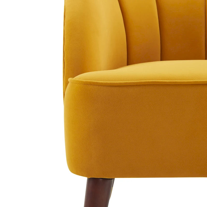 Geschwungener Clubsessel im Mid-Century-Modern-Stil aus Samt und Bouclé mit ausgestellten Holzbeinen