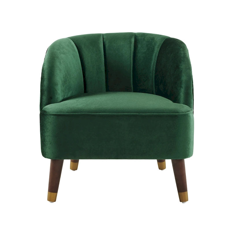 Geschwungener Clubsessel im Mid-Century-Modern-Stil aus Samt und Bouclé mit ausgestellten Holzbeinen