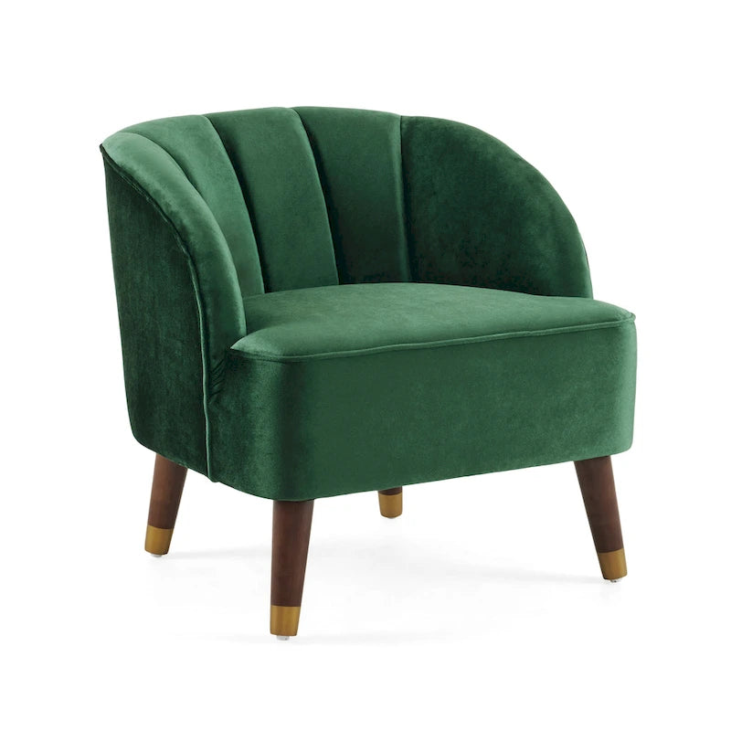 Geschwungener Clubsessel im Mid-Century-Modern-Stil aus Samt und Bouclé mit ausgestellten Holzbeinen