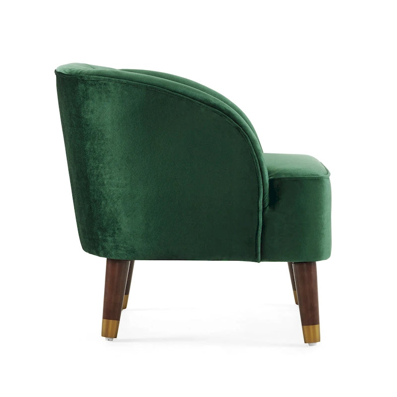Geschwungener Clubsessel im Mid-Century-Modern-Stil aus Samt und Bouclé mit ausgestellten Holzbeinen