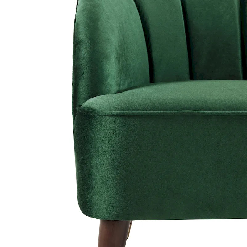 Geschwungener Clubsessel im Mid-Century-Modern-Stil aus Samt und Bouclé mit ausgestellten Holzbeinen