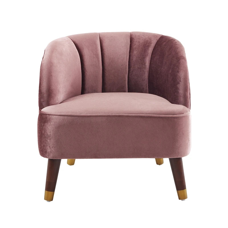Geschwungener Clubsessel im Mid-Century-Modern-Stil aus Samt und Bouclé mit ausgestellten Holzbeinen