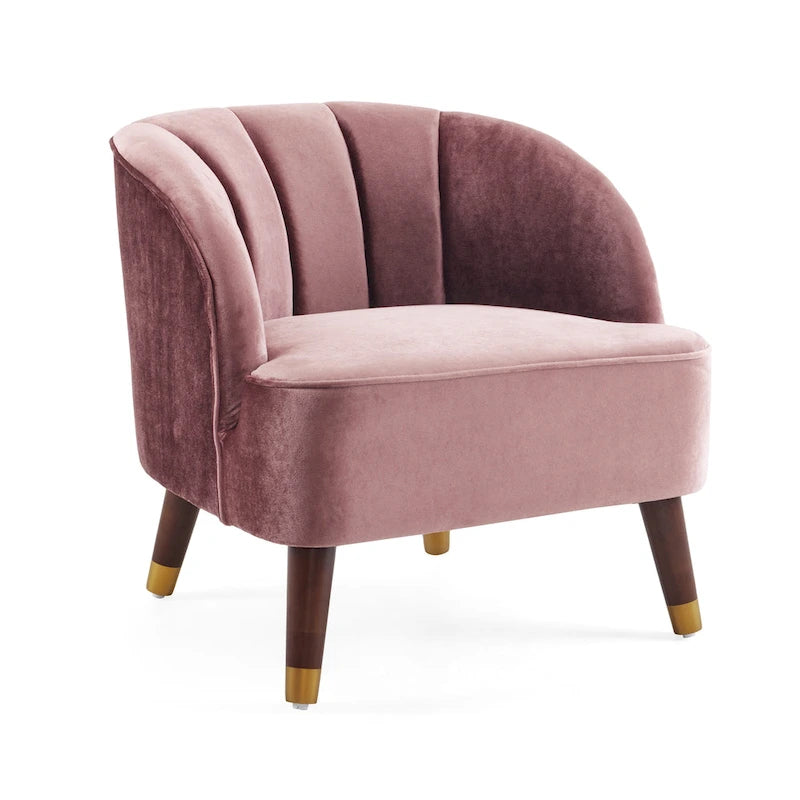 Geschwungener Clubsessel im Mid-Century-Modern-Stil aus Samt und Bouclé mit ausgestellten Holzbeinen