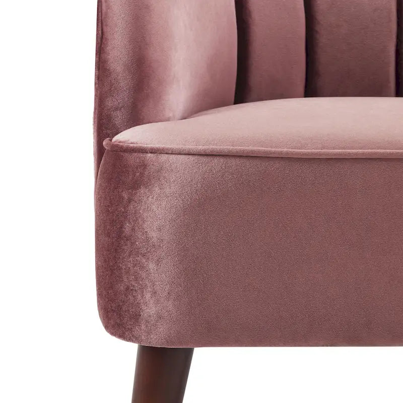 Geschwungener Clubsessel im Mid-Century-Modern-Stil aus Samt und Bouclé mit ausgestellten Holzbeinen