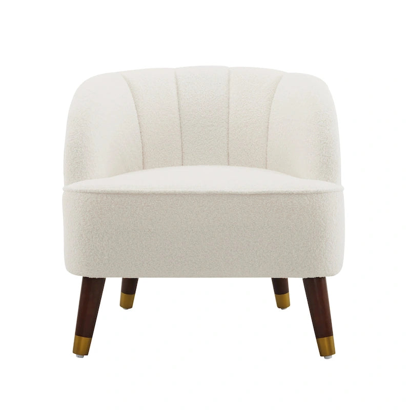 Geschwungener Clubsessel im Mid-Century-Modern-Stil aus Samt und Bouclé mit ausgestellten Holzbeinen