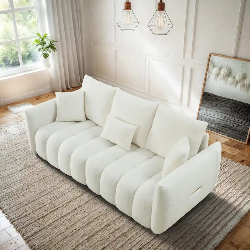 Overstuffed Deep Seat Upholstered Fabric Sofa Black Green Beige