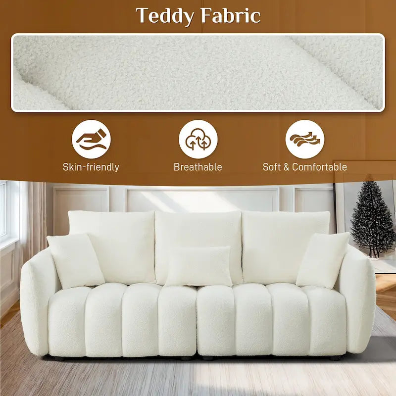 Overstuffed Deep Seat Upholstered Fabric Sofa Black Green Beige