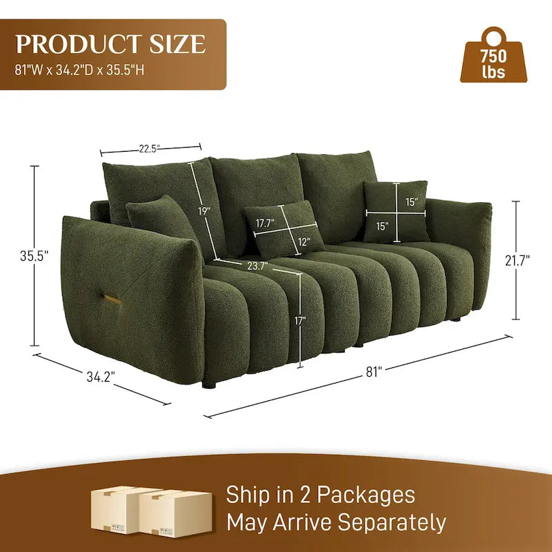 Overstuffed Deep Seat Upholstered Fabric Sofa Black Green Beige