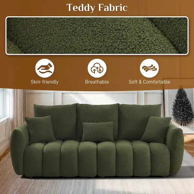 Overstuffed Deep Seat Upholstered Fabric Sofa Black Green Beige