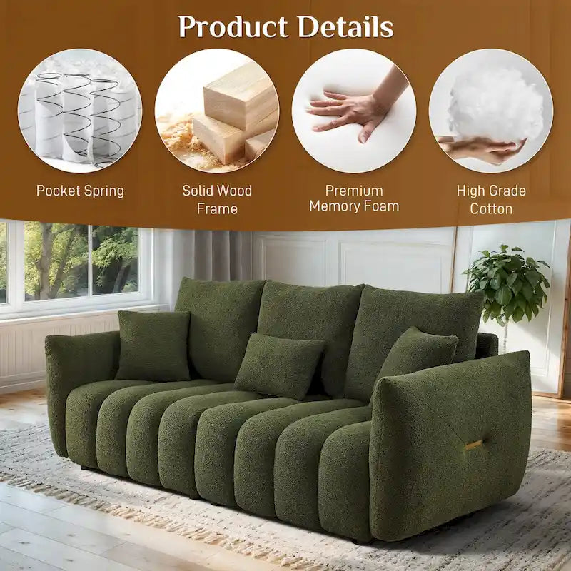 Overstuffed Deep Seat Upholstered Fabric Sofa Black Green Beige