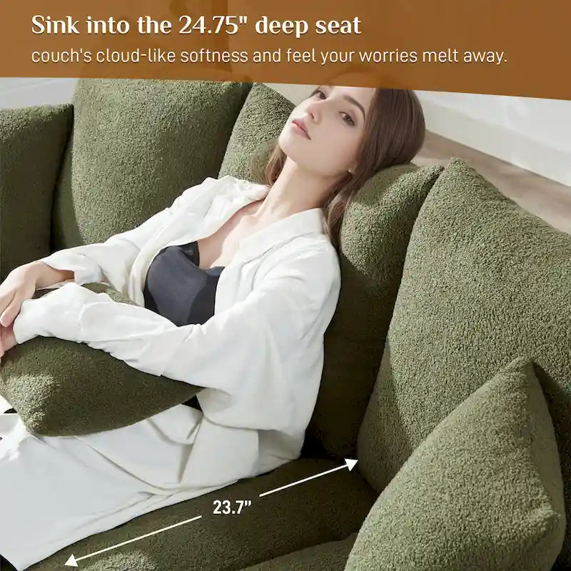 Overstuffed Deep Seat Upholstered Fabric Sofa Black Green Beige