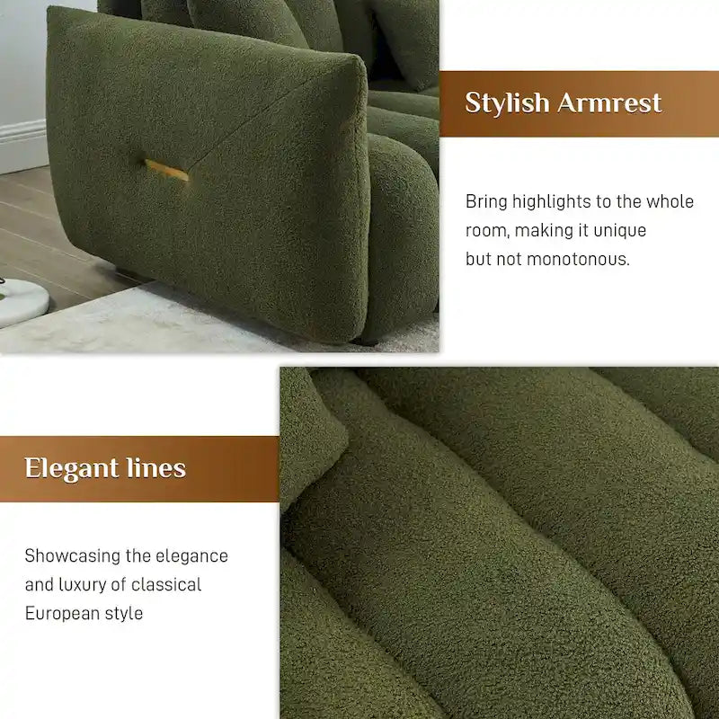 Overstuffed Deep Seat Upholstered Fabric Sofa Black Green Beige
