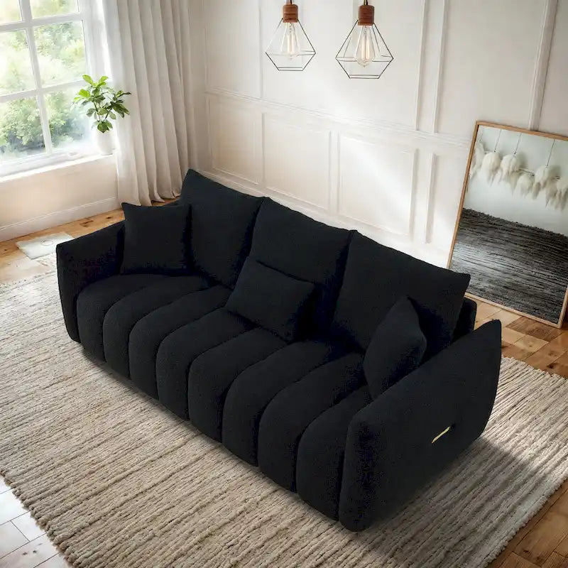 Overstuffed Deep Seat Upholstered Fabric Sofa Black Green Beige