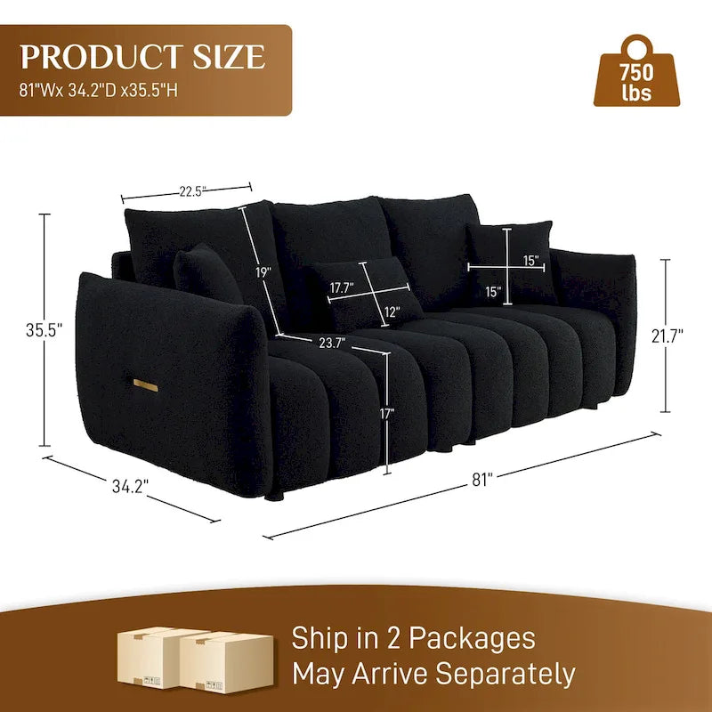 Overstuffed Deep Seat Upholstered Fabric Sofa Black Green Beige