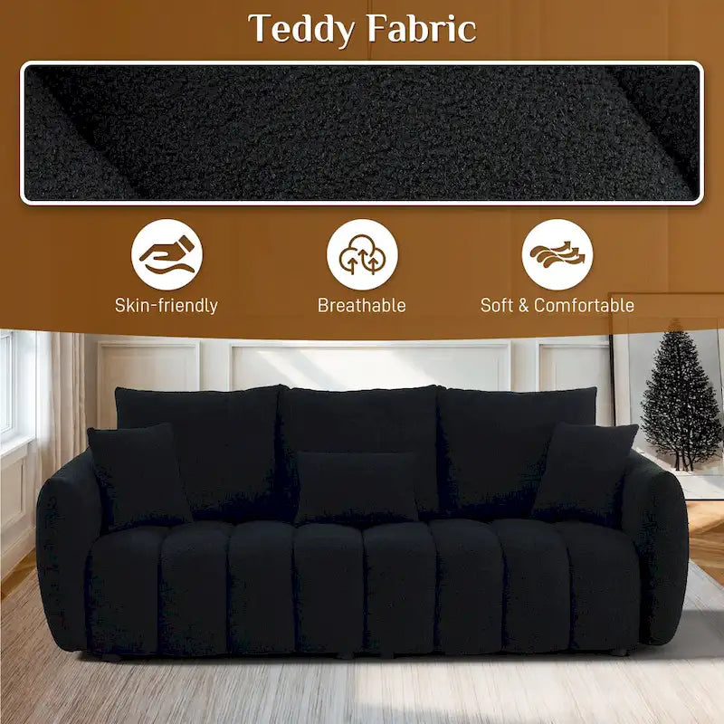 Overstuffed Deep Seat Upholstered Fabric Sofa Black Green Beige