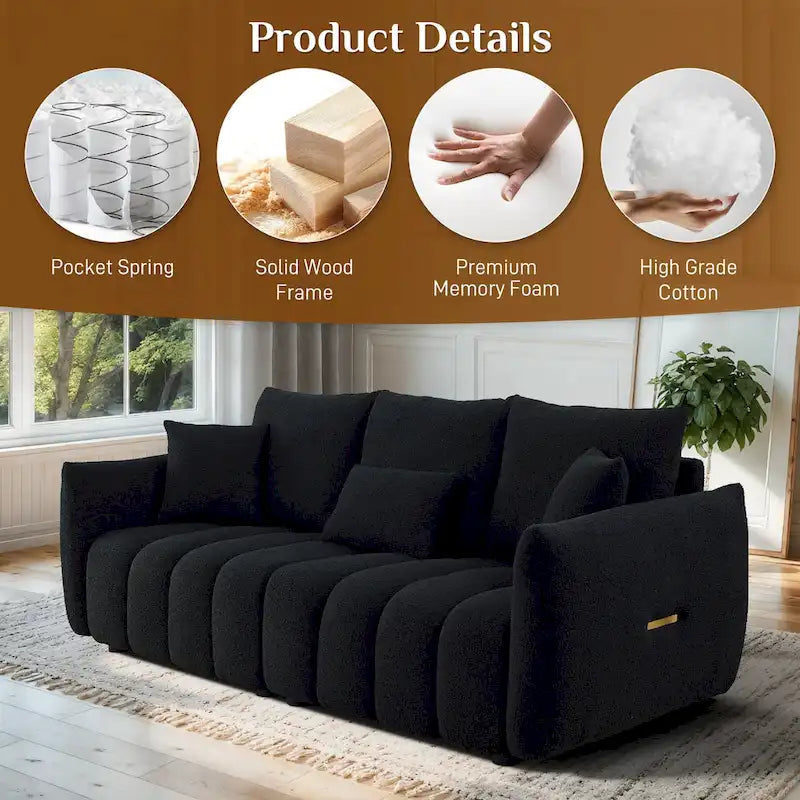 Overstuffed Deep Seat Upholstered Fabric Sofa Black Green Beige
