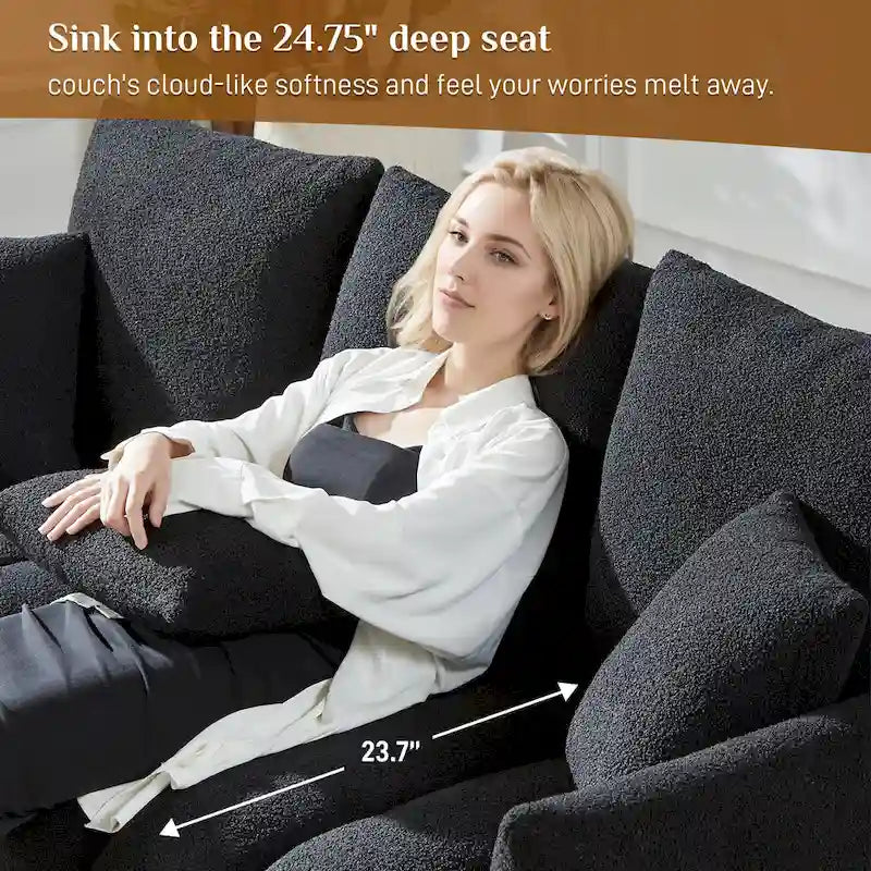 Overstuffed Deep Seat Upholstered Fabric Sofa Black Green Beige